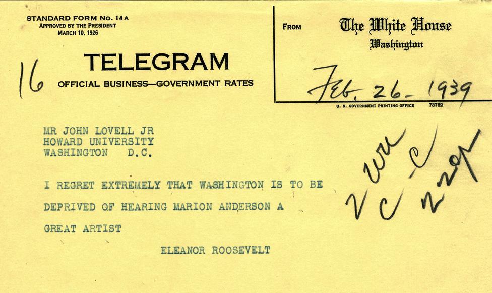 Telegram to John Lovell, Jr. of Howard University