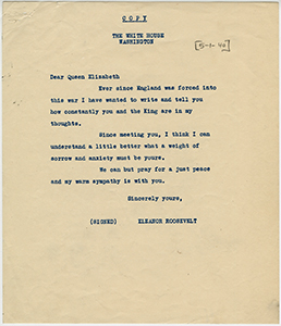 Eleanor Roosevelt to Queen Elizabeth