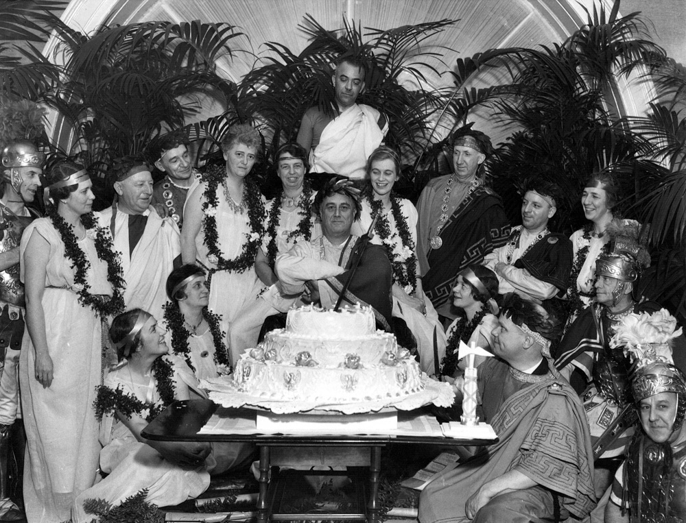FDR and guests at his Roman-themed birthday celebration